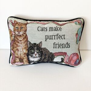 Cat Throw Pillow Tapestry Tuxedo Orange Cats Make Purrfect Friends 13X9 Vintage